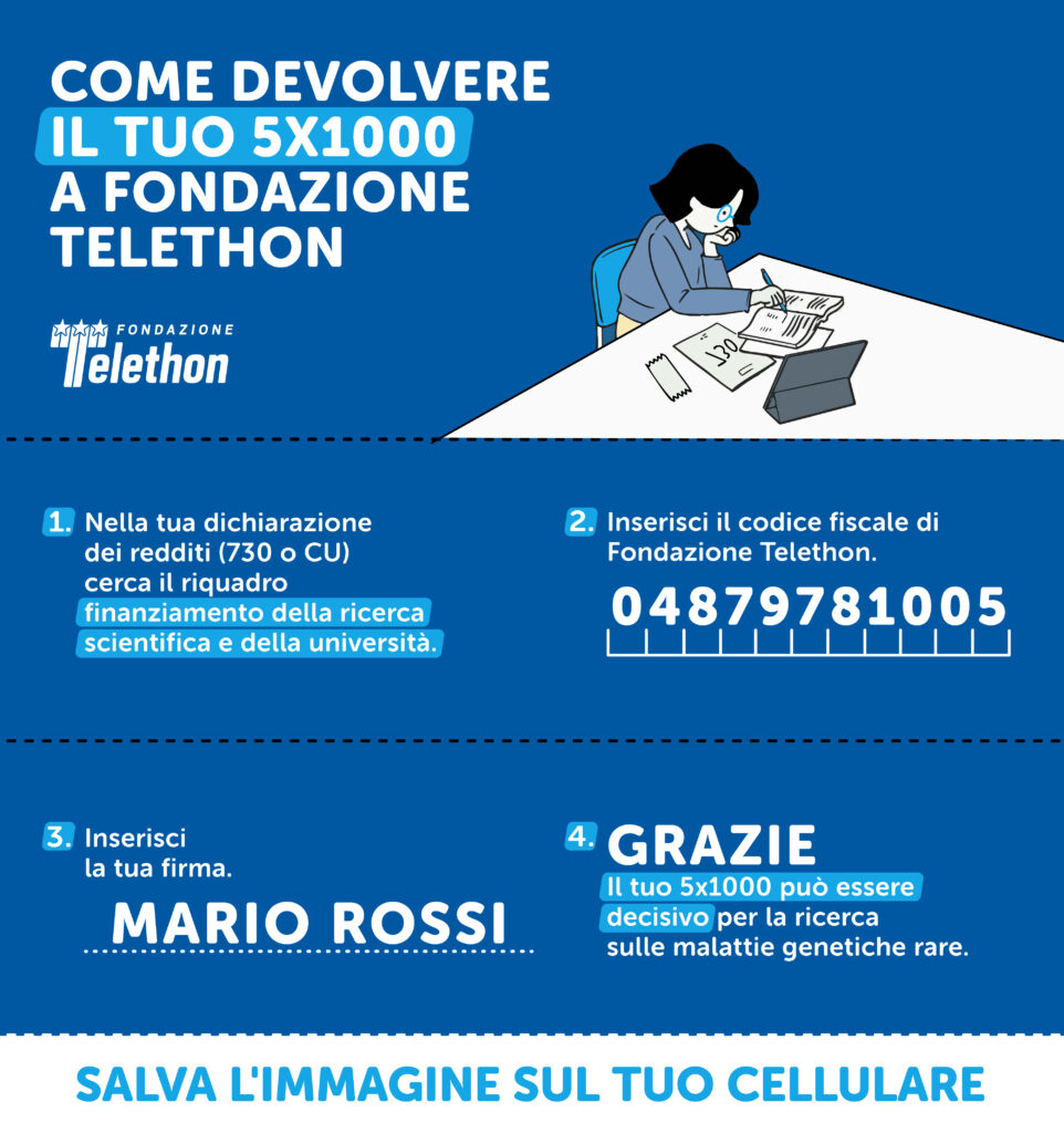 Promemoria su come devolvere il 5x1000 a Fondazione Telethon, versione 2026