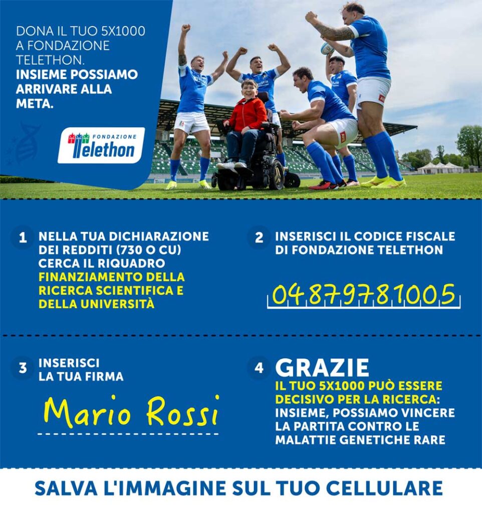 Promemoria per donare il 5 per mille a Fondazione Telethon